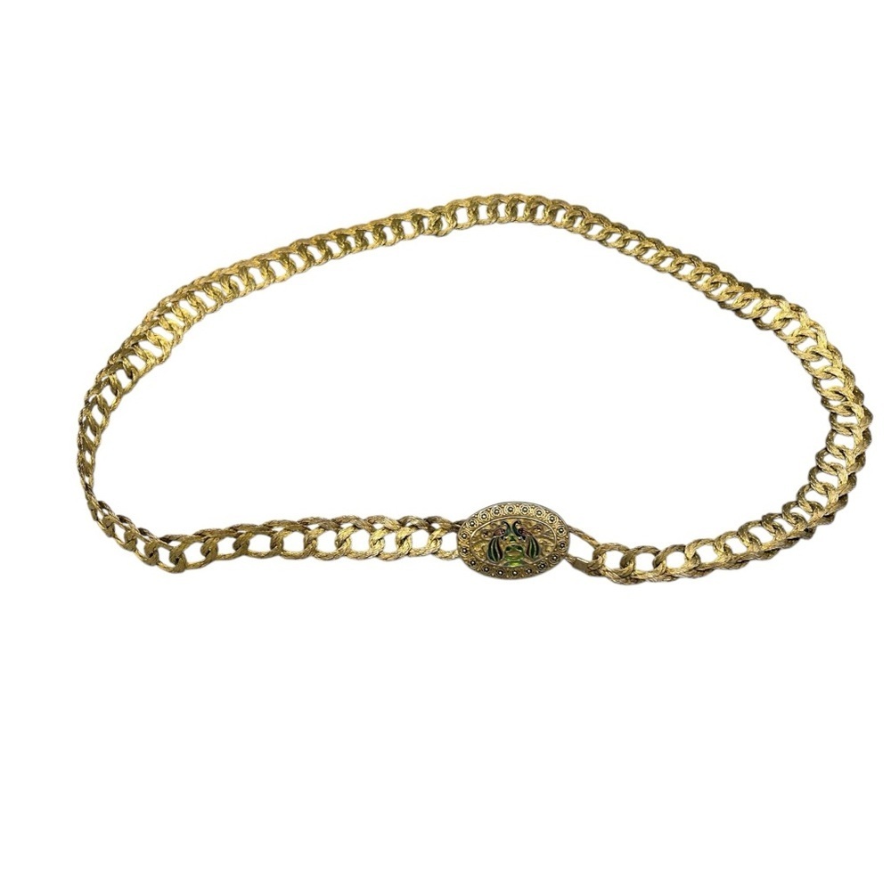 Vintage Gold Chain Belt Necklace Enamel Medallion Heavy 94g Statement